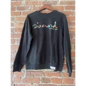 Diamond Supply Co. Men's Sweatshirt Sz M Black SCRIPT CREWNECK Graphic Print 90s